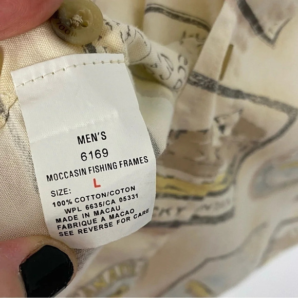 Woolrich Moccasin Fish Frames Retro Button Down Shirt Mens Large Vintage Style - Picture 8 of 9